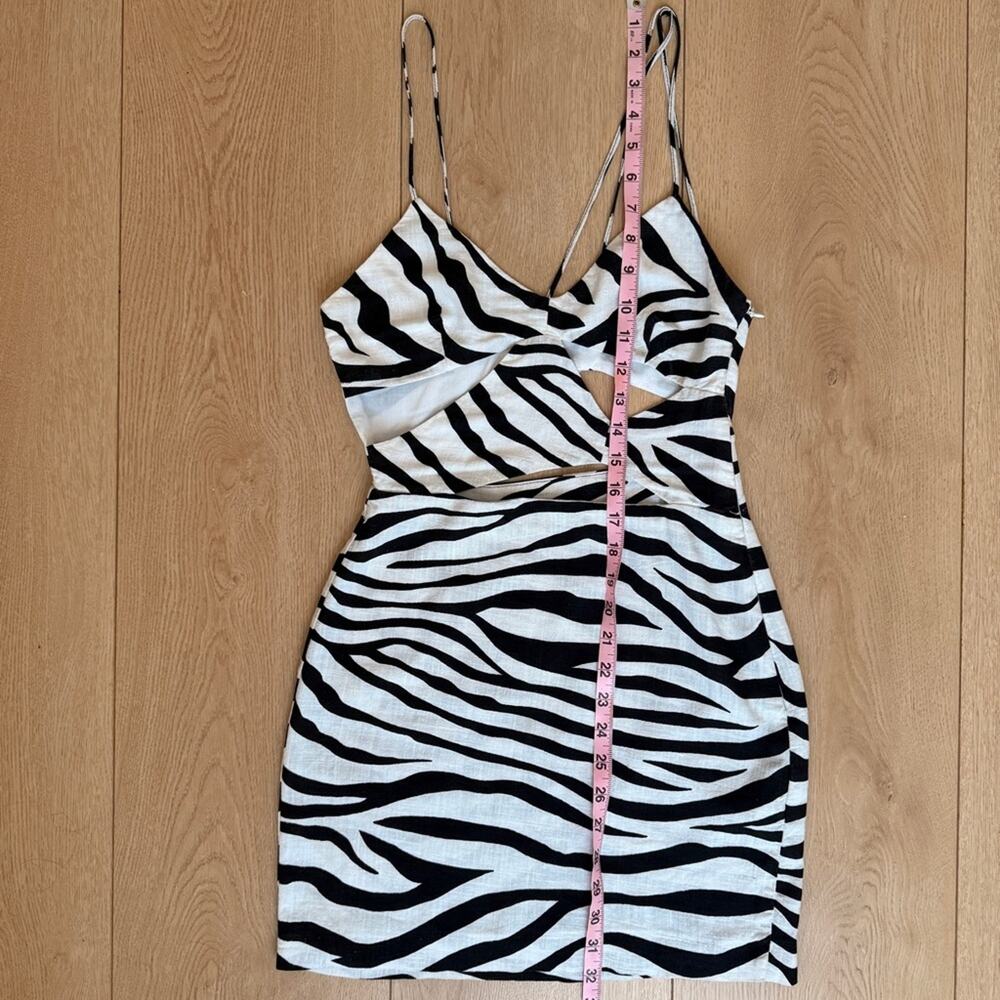 Zara black & white Zebra Print linen blend cutout spaghetti strap Mini Dress XS - Picture 8 of 16